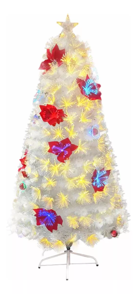 ÁRBOL DE NAVIDAD FIBRA ÓPTICA FLORES LED INCORPORADAS 210CM - 1