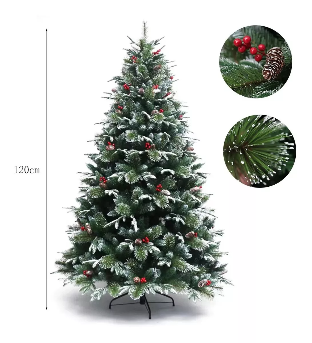 ÁRBOL DE NAVIDAD NEVADO CON MUERDAGO Y PIÑAS NAVIDEÑAS 120CM - 1