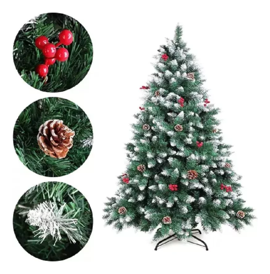 ÁRBOL DE NAVIDAD NEVADO CON MUERDAGO Y PIÑAS NAVIDEÑAS 180CM - 1