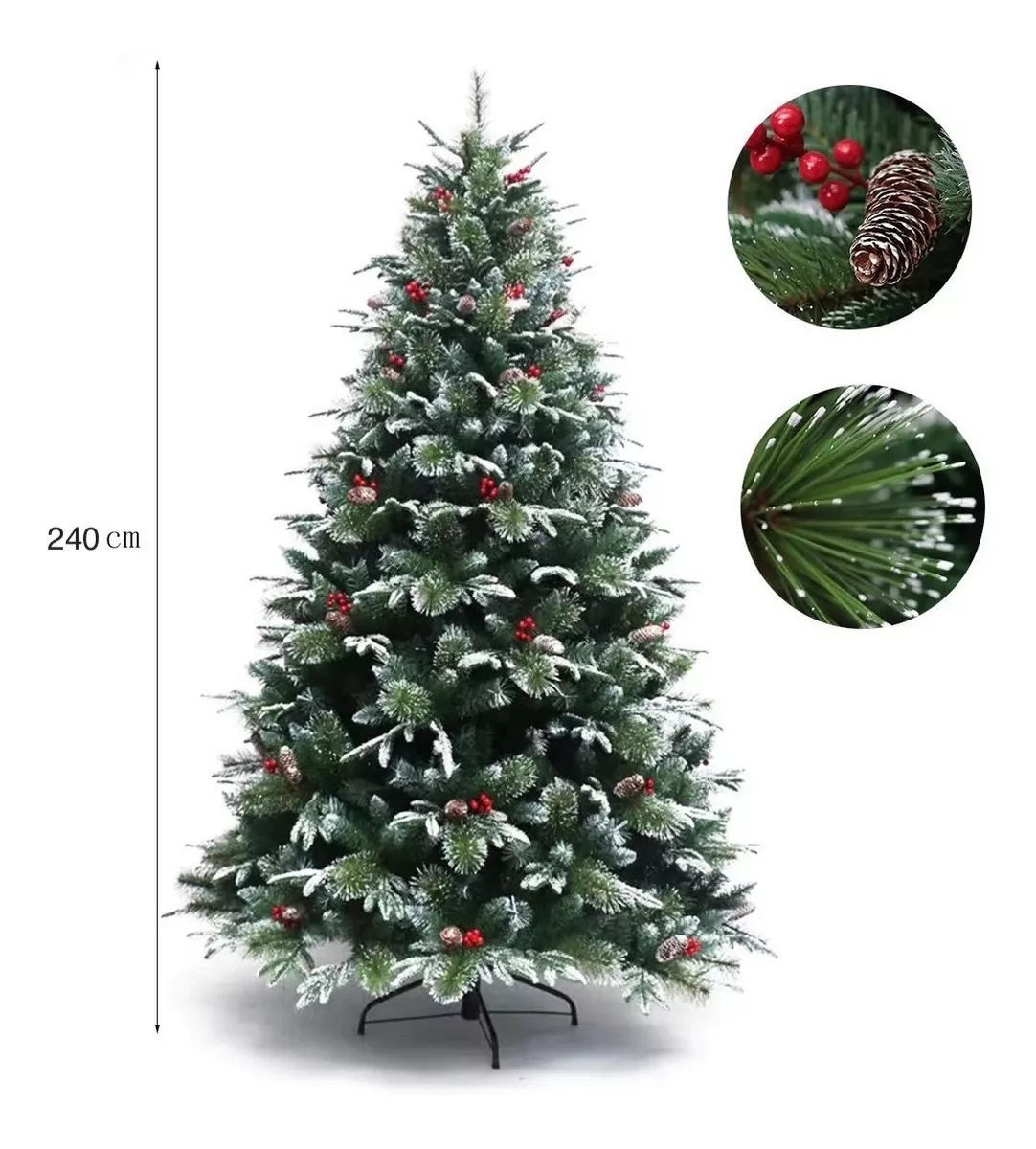 ÁRBOL DE NAVIDAD NEVADO CON MUERDAGO Y PIÑAS NAVIDEÑAS 240CM - 2