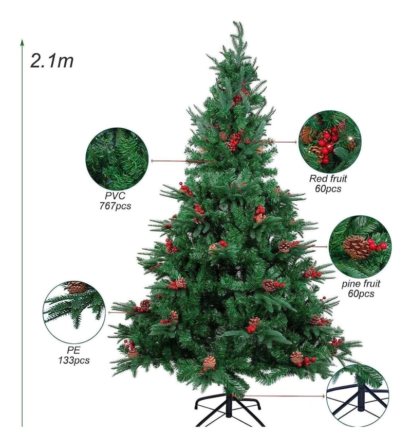 ÁRBOL DE NAVIDAD FRONDOSO CON MUERDAGO Y PIÑAS NAVIDEÑAS 210CM - 1