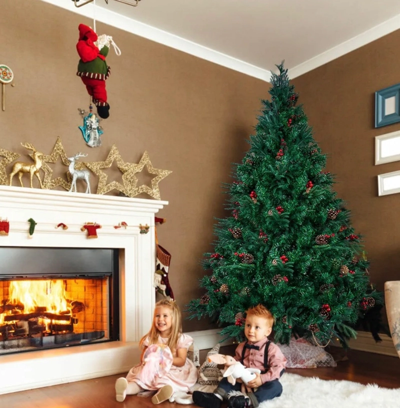 ÁRBOL DE NAVIDAD FRONDOSO CON MUERDAGO Y PIÑAS NAVIDEÑAS 210CM - 5