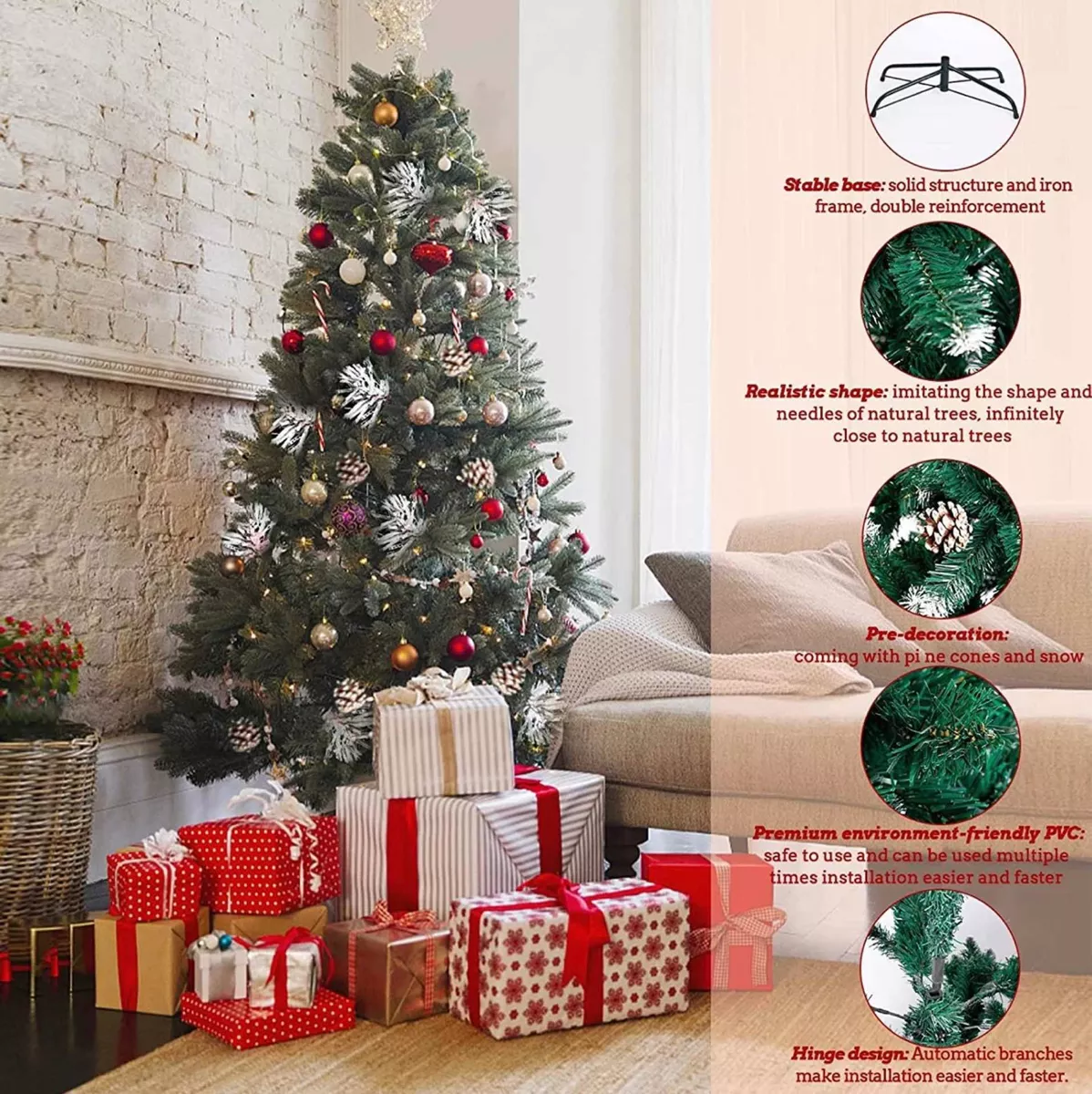 ÁRBOL DE NAVIDAD NEVADO CONOS DE PINOS INCORPORADOS 120CM - 4