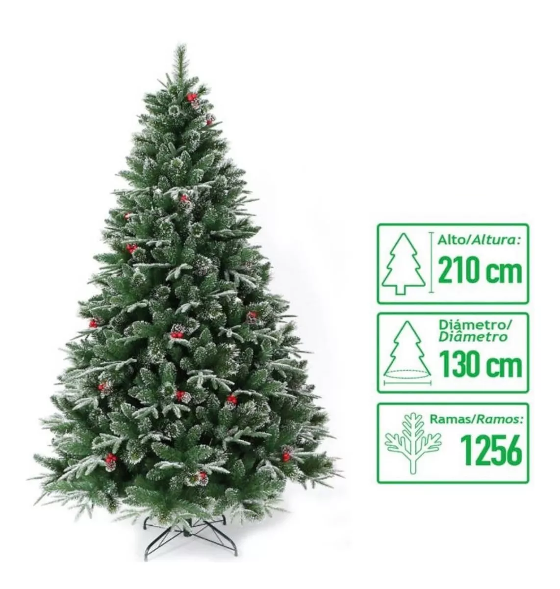 ARBOL DE NAVIDAD NEVADO CON PIÑAS Y MUERDAGO 210CM - 1