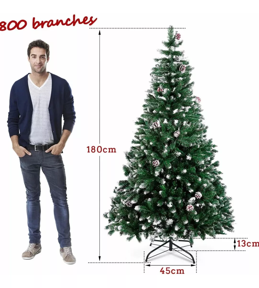 ÁRBOL DE NAVIDAD NIEVE Y CONOS DE PINOS INCORPORADOS 180CM - 2
