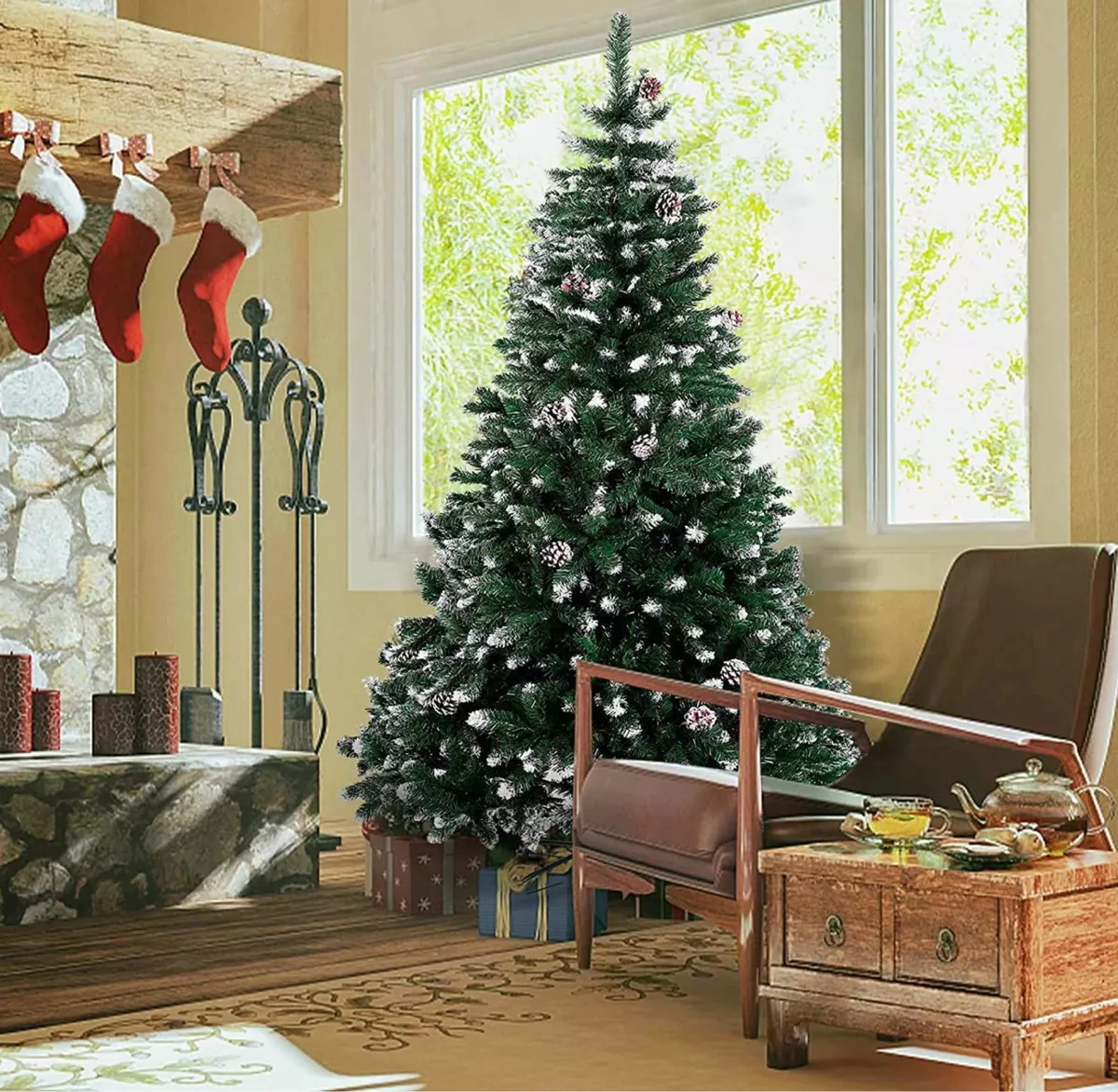 ÁRBOL DE NAVIDAD NIEVE Y CONOS DE PINOS INCORPORADOS 180CM - 4