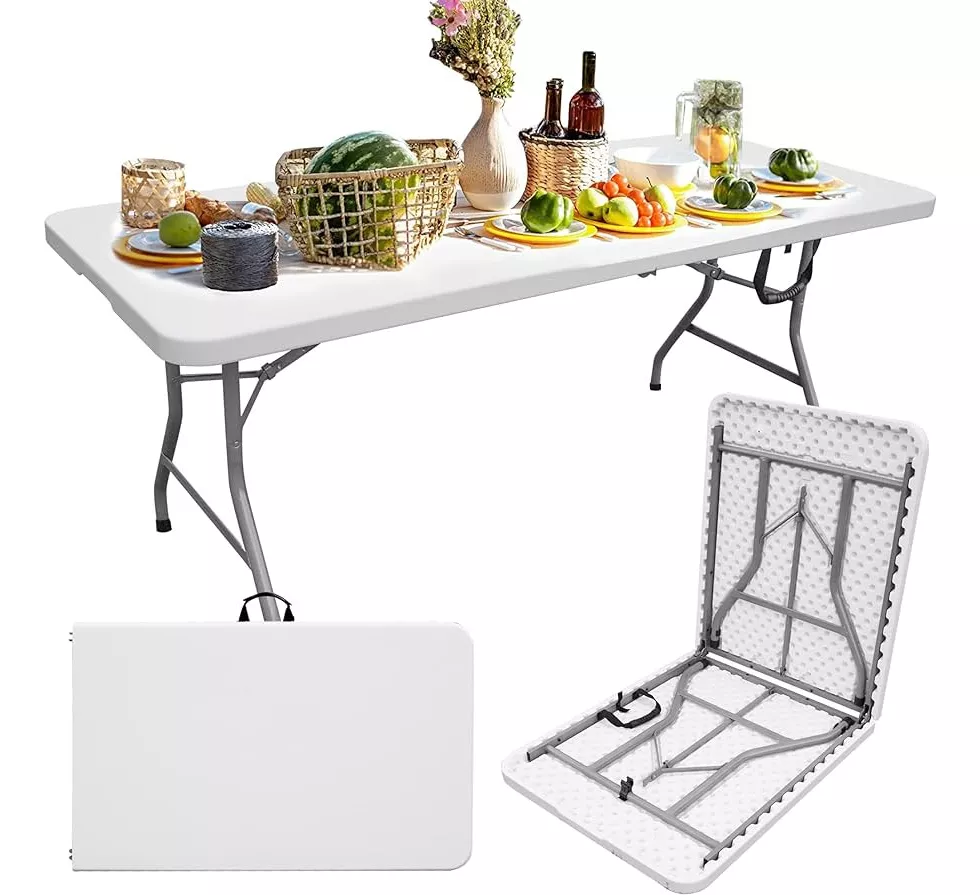 MESA PLEGABLE PORTATIL TIPO PORTAFOLIO PLASTICO 180X74 CM - 1