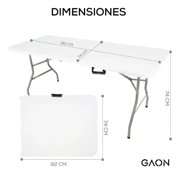 MESA PLEGABLE PORTATIL TIPO PORTAFOLIO PLASTICO 180X74 CM - 5
