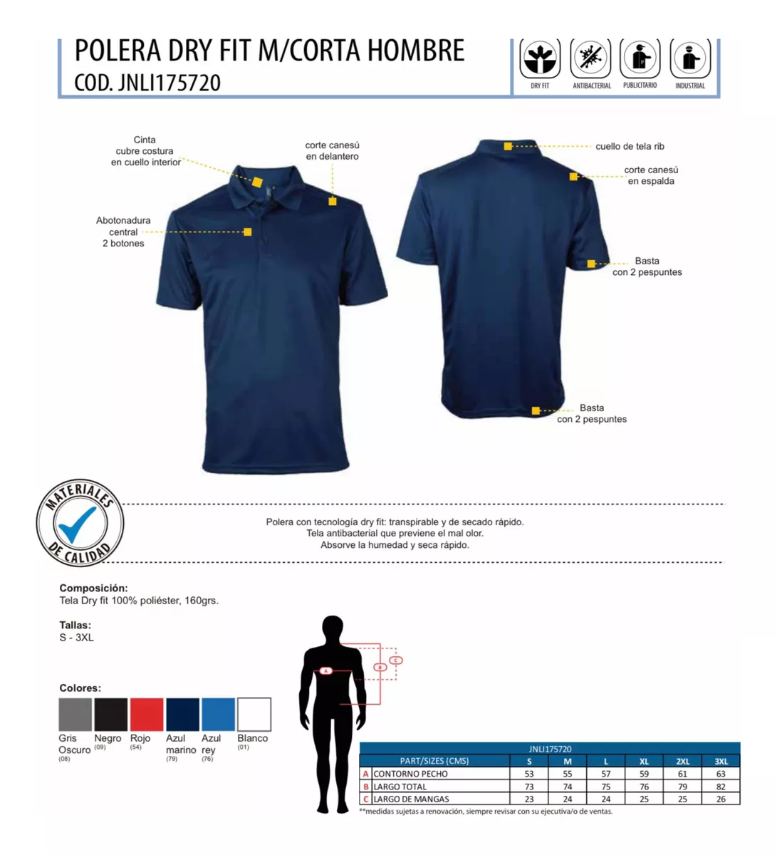 POLERA OUTDOOR HOMBRE 8000 DRY FIT POLO DEPORTIVA CUELLO CAMISERO - 3