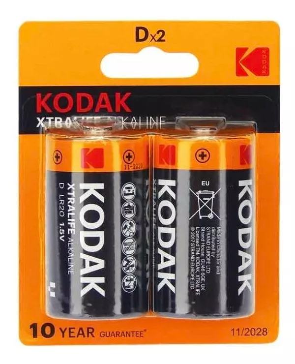 PILAS D KODAK ALCALINAS 1.5V LARGA DURACION PACK 2 UNIDADES - 1