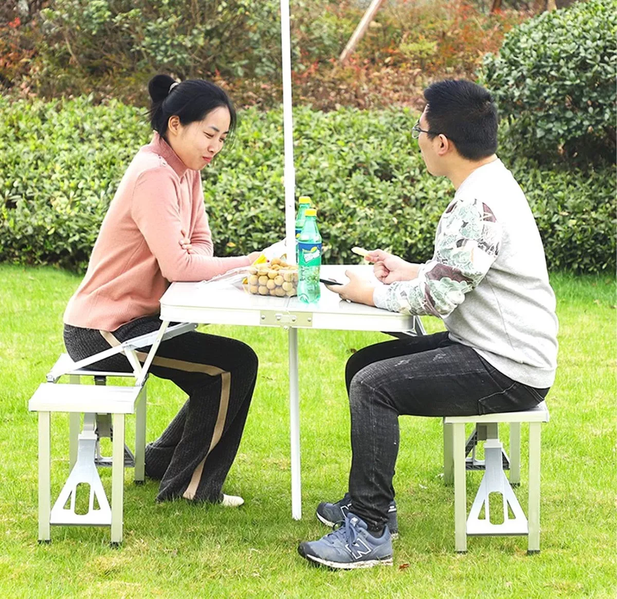 MESA ALUMINIO PLEGABLE CAMPING PICNIC MALETA 4 ASIENTOS - 3