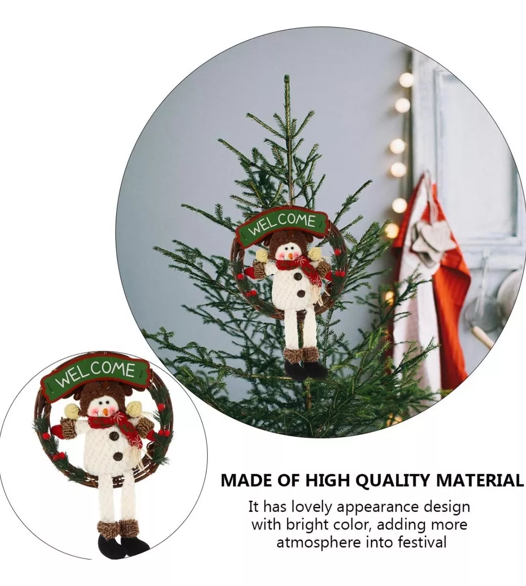 PACK X3 DECORACION ARBOL NAVIDAD RATAN CORONA MADERA ADORNO - 4