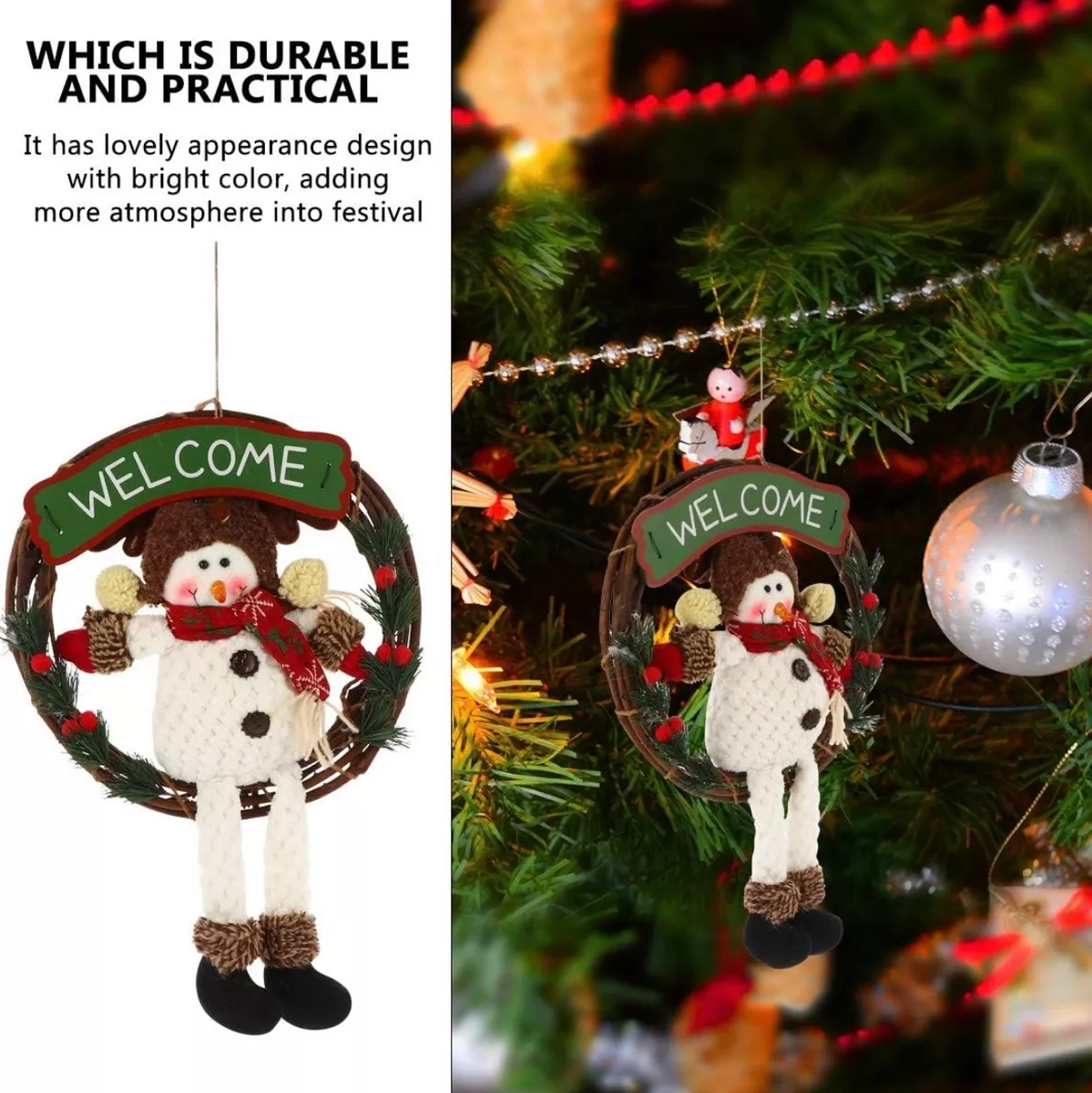 PACK X3 DECORACION ARBOL NAVIDAD RATAN CORONA MADERA ADORNO - 5