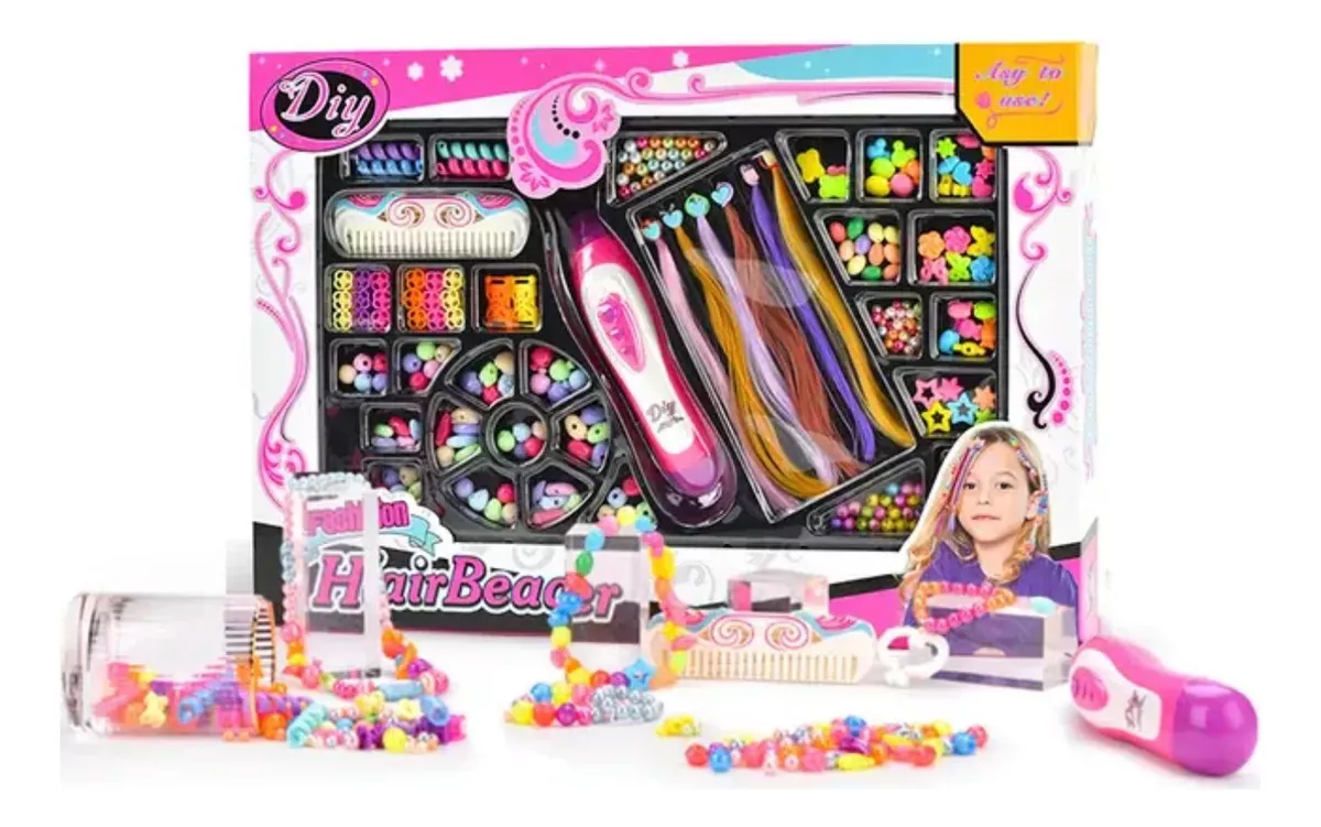 SET TRENZADOR CABELLO CON MOSTACILLAS KIT DE JOYAS PULSERAS - 1