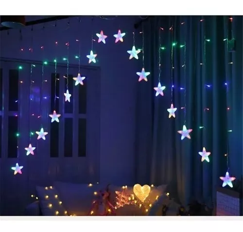 CORTINA LUCES LED CASCADA DE ESTRELLAS DECORACIÓN MULTICOLOR - 1