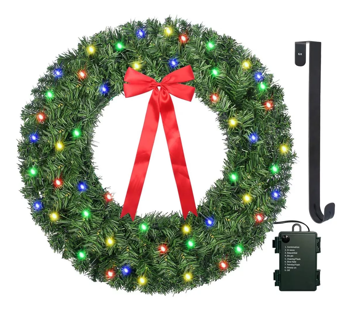 CORONA NAVIDAD CON LUCES INCORPORADAS LED COLORES 50CM - 2