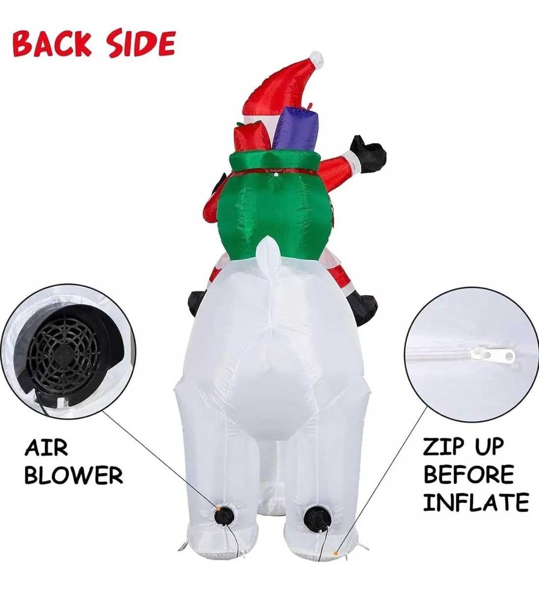 INFABLE GIGANTE OSO POLAR SANTA CLAUSS LED NAVIDAD - 5