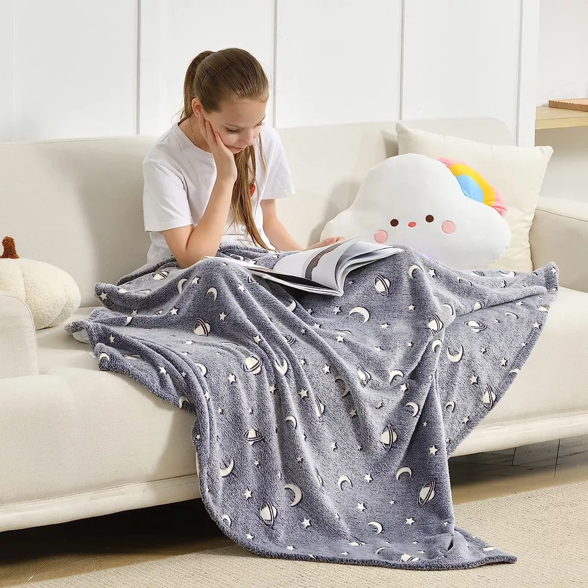 COBIJA MANTA LUMINOSA MAGICA BRILLA EN OSCURIDAD CAMA NIÑOS - 1