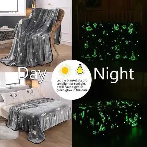 COBIJA MANTA LUMINOSA MAGICA BRILLA EN OSCURIDAD CAMA NIÑOS - 2