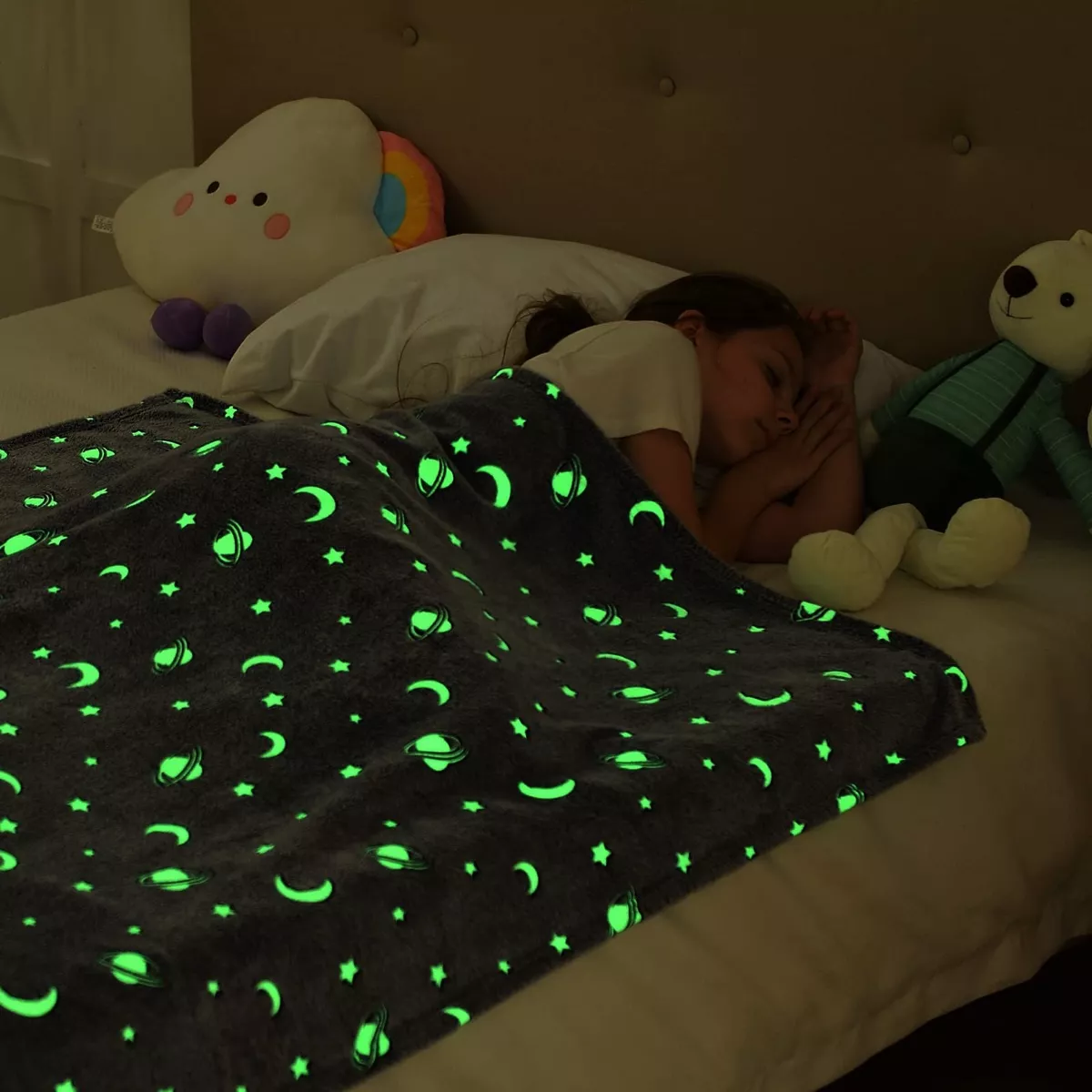 COBIJA MANTA LUMINOSA MAGICA BRILLA EN OSCURIDAD CAMA NIÑOS - 3