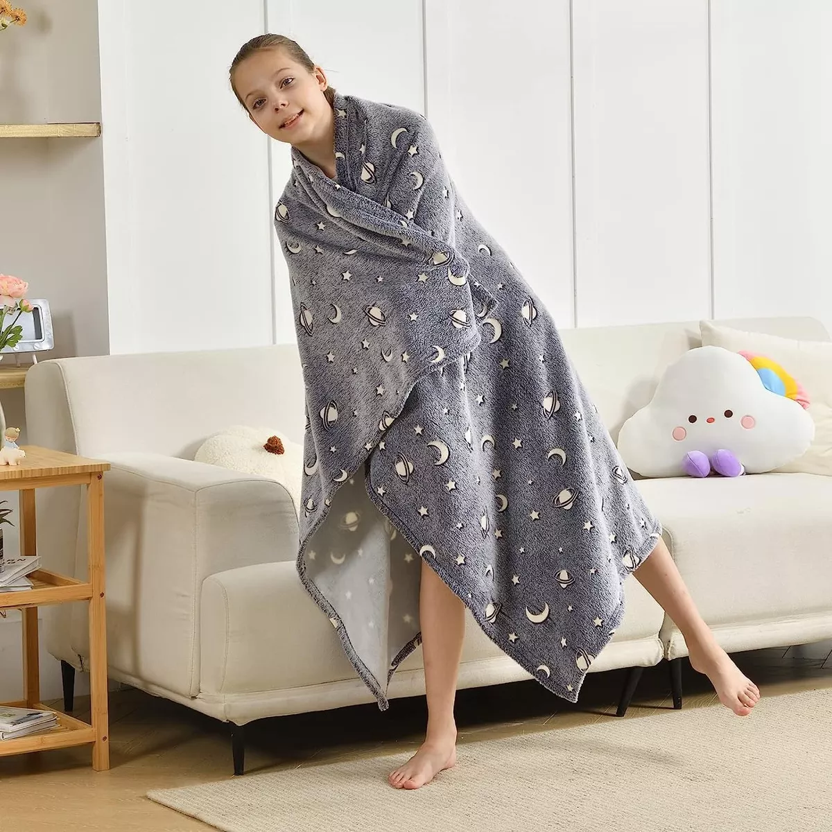 COBIJA MANTA LUMINOSA MAGICA BRILLA EN OSCURIDAD CAMA NIÑOS - 5
