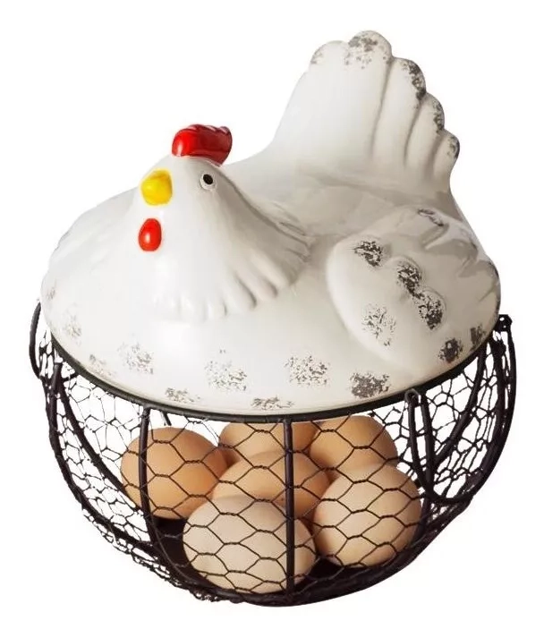 GALLINA HUEVERA CERÁMICA DECORATIVA CESTA DE HUEVOS - 2