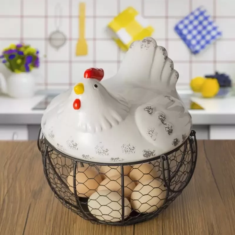 GALLINA HUEVERA CERÁMICA DECORATIVA CESTA DE HUEVOS - 3