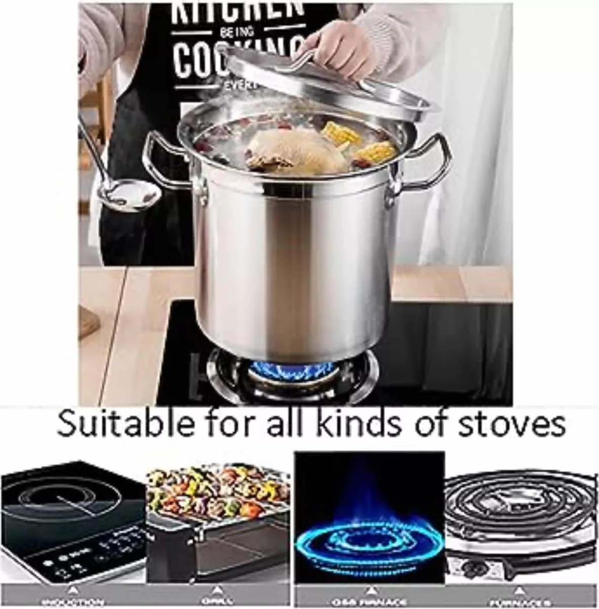 FONDO OLLA ACERO INOXIDABLE GRANDE 40CM CON TAPA 50L - 5