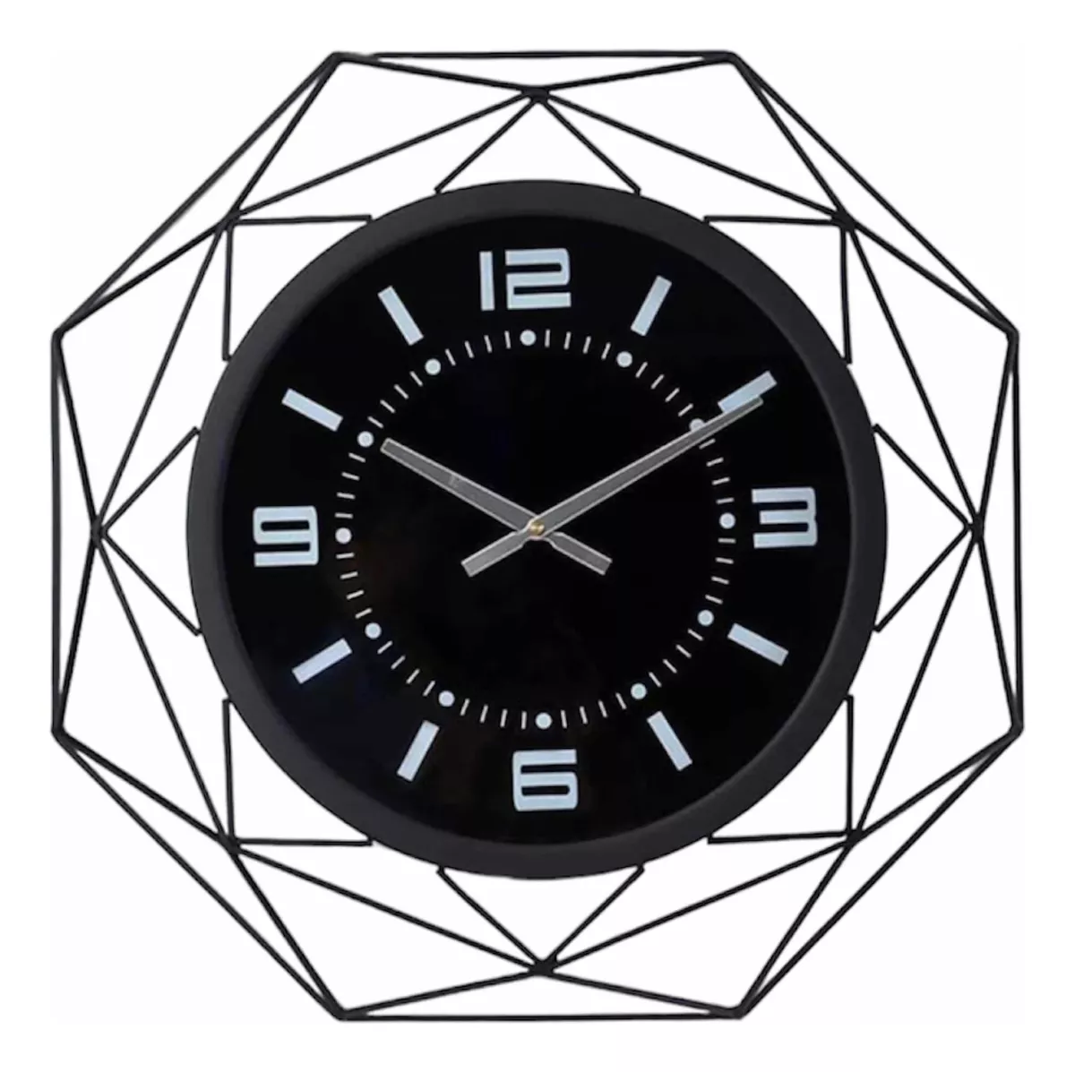 RELOJ DECORATIVO GEOMÉTRICO 3D NEGRO MODERNO - 1
