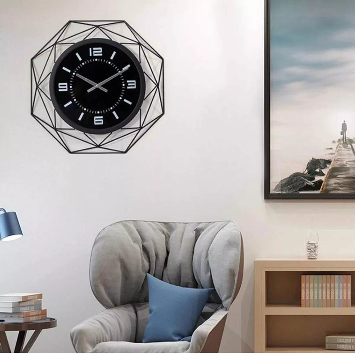 RELOJ DECORATIVO GEOMÉTRICO 3D NEGRO MODERNO - 3