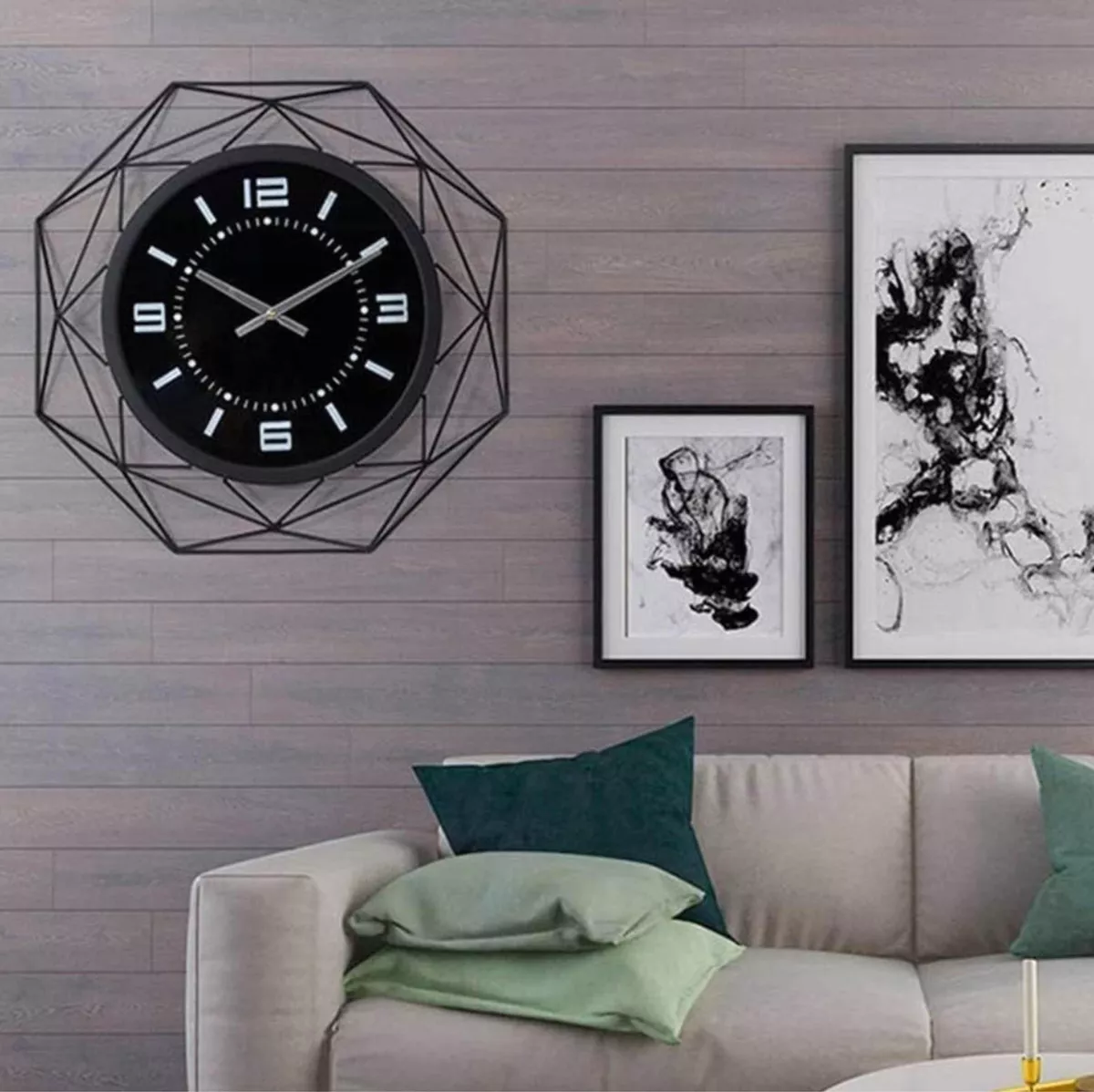 RELOJ DECORATIVO GEOMÉTRICO 3D NEGRO MODERNO - 4