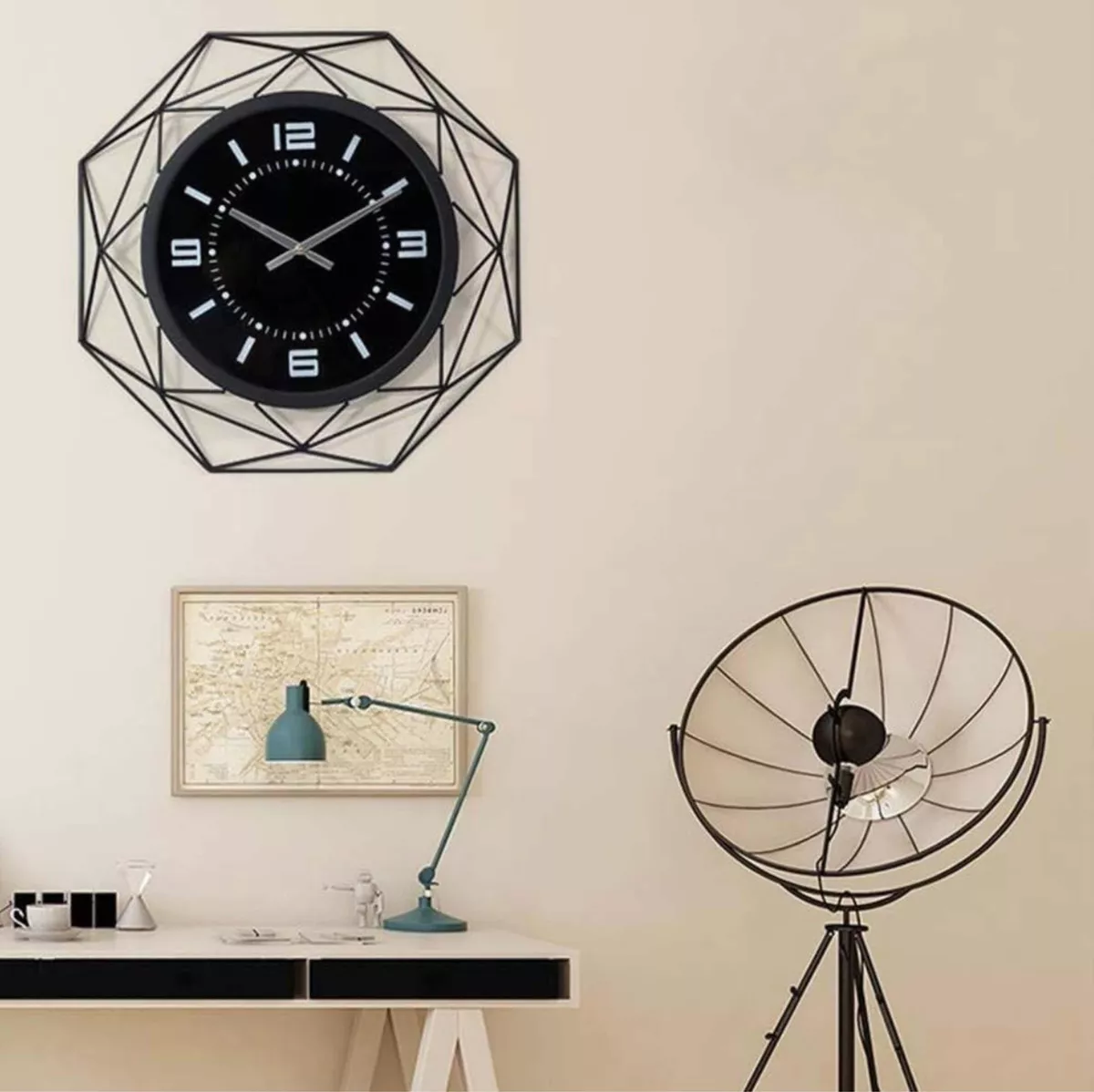 RELOJ DECORATIVO GEOMÉTRICO 3D NEGRO MODERNO - 5