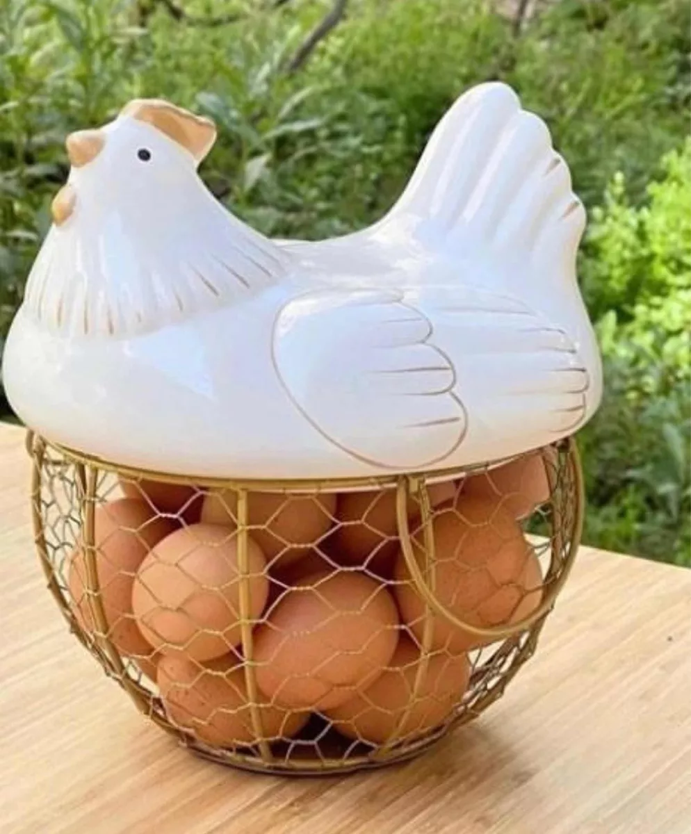 HUEVERA CERAMICA DECORATIVA CESTA DE HUEVOS - 1