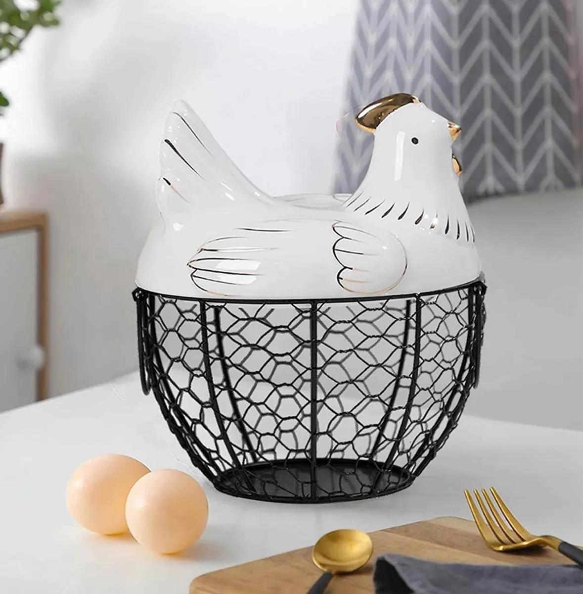 HUEVERA CERAMICA DECORATIVA CESTA DE HUEVOS - 2