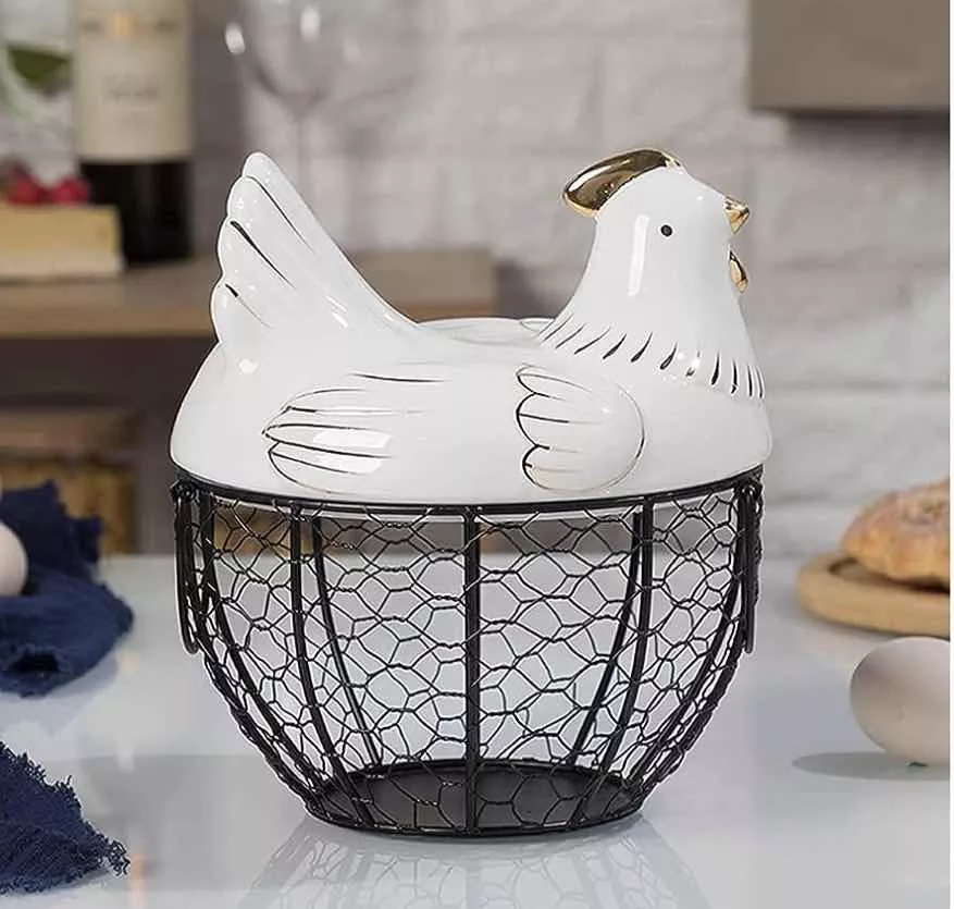 HUEVERA CERAMICA DECORATIVA CESTA DE HUEVOS - 3