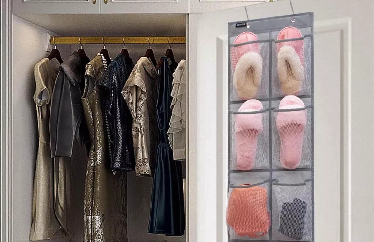 ORGANIZADOR DE ZAPATOS COLGANTE 6 BOLSILLOS PLEGABLE 36X59 - 2