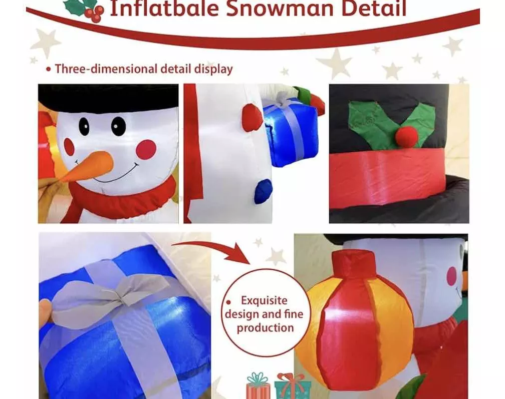 MUÑECO INFLABLE NIEVE 2 MTS LUCES LED INCORPORADAS - 4