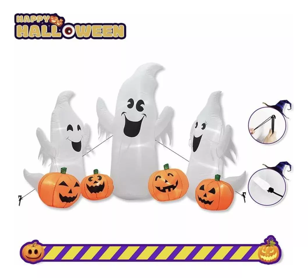 TRÍO INFLABLE FANTASMAS CON LINTERNAS HALLOWEEN 180 CM - 4
