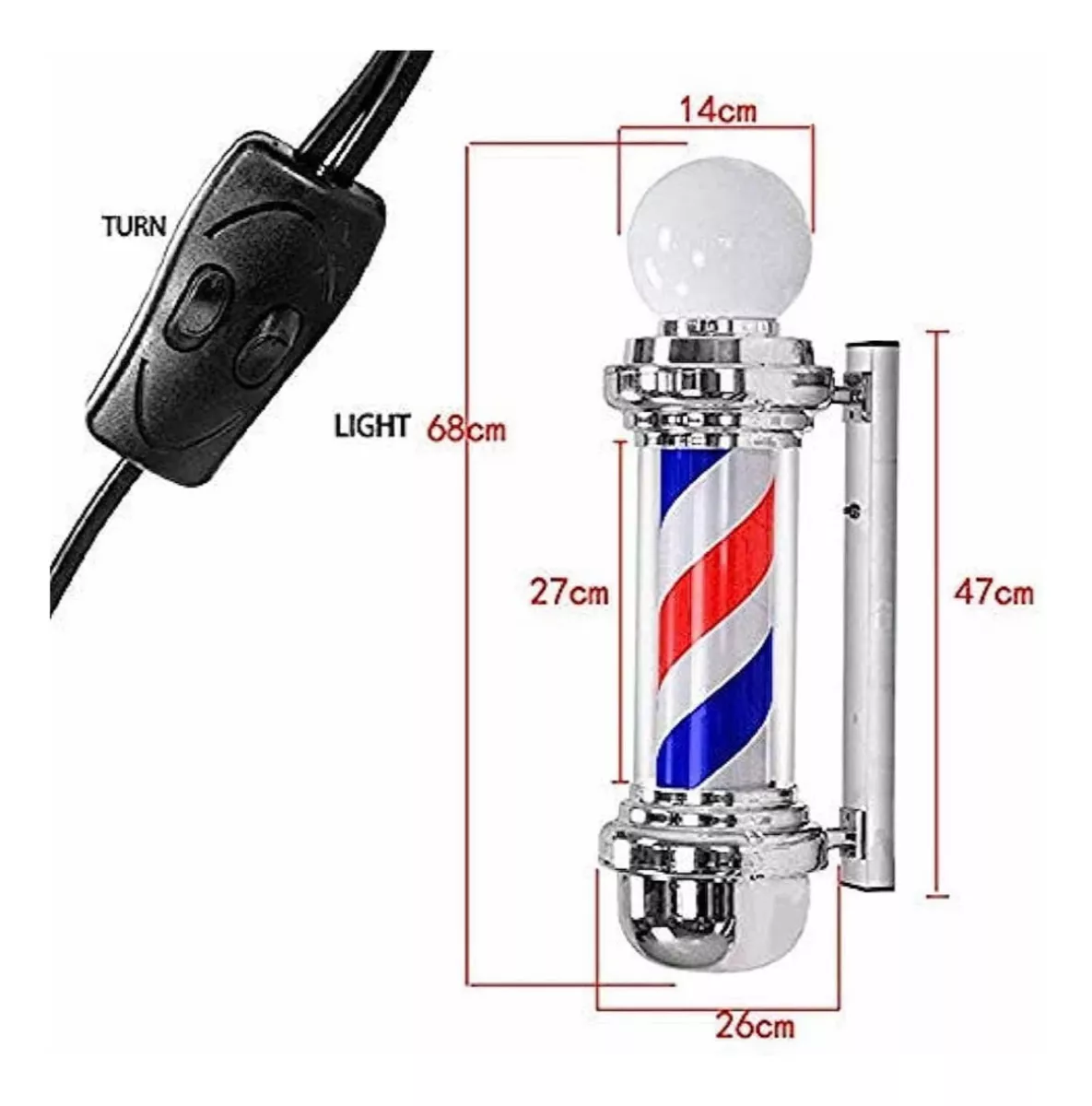 LETRERO BARBERÍA PELUQUERIA LED LUZ GIRATORIA BARRA 68CM - 4