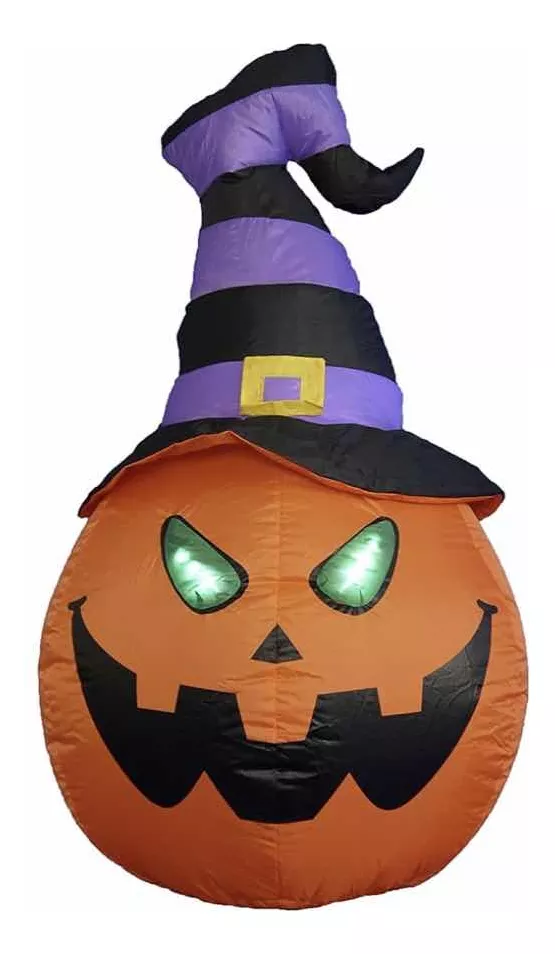 CALABAZA HALLOWEEN INFLABLE LED GIGANTE SOMBRERO BRUJA 180CM - 1