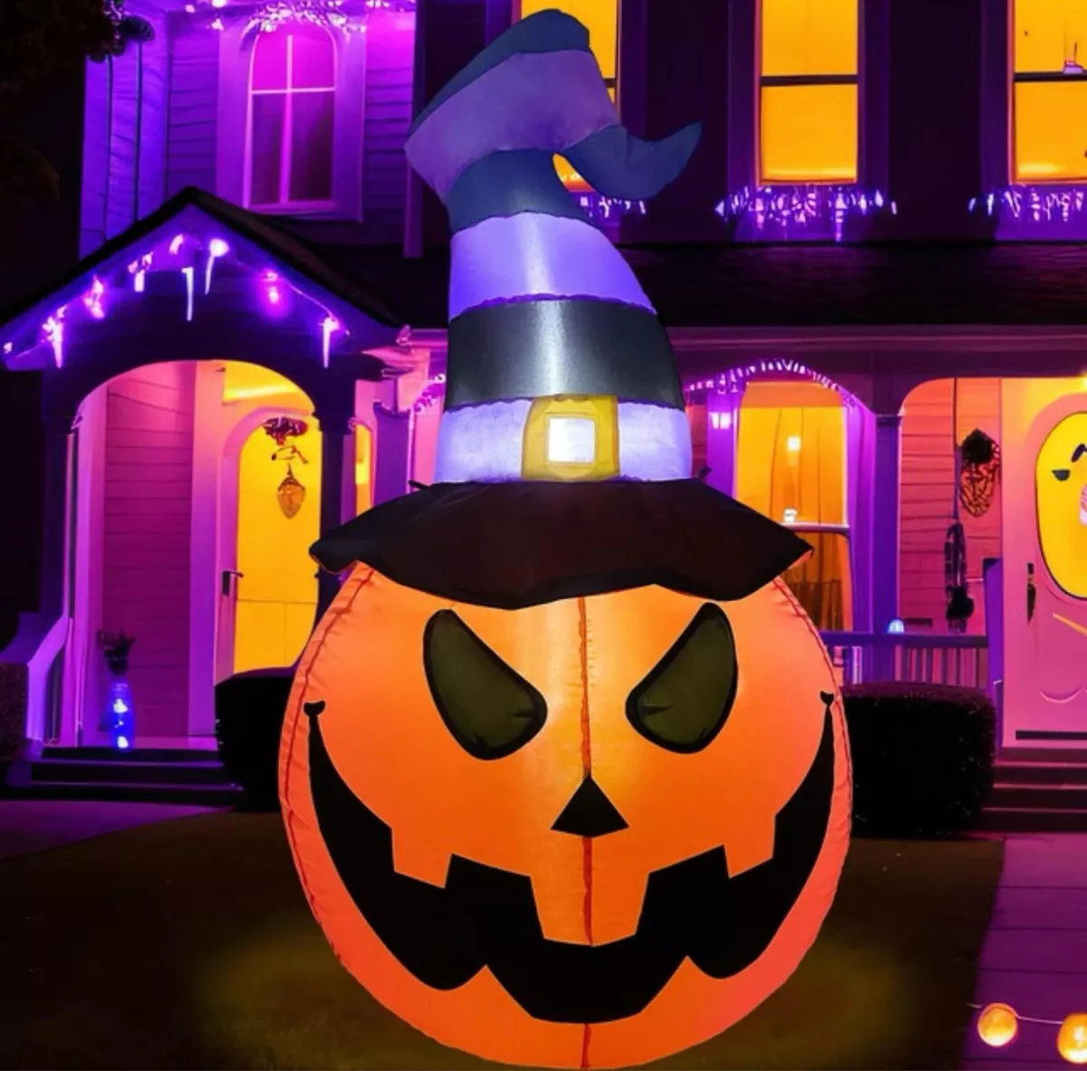 CALABAZA HALLOWEEN INFLABLE LED GIGANTE SOMBRERO BRUJA 180CM - 2