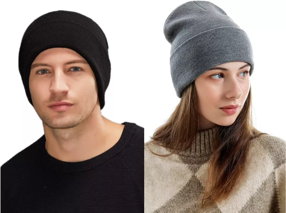 GORRO DE INVIERNO UNICOLOR UNISEX LANA TEJIDO CORTO - 1