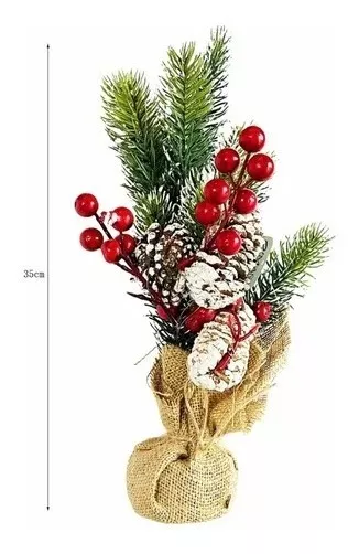 MINI ÁRBOL DECORACIÓN NAVIDAD MESA PIÑA CONOS Y FRUTOS ROJOS - 1