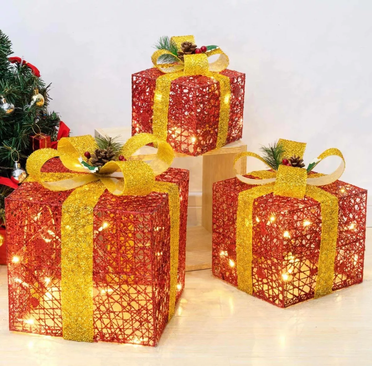 PACK 3 CAJAS NAVIDEÑAS LED DECORACIÓN ÁRBOL LIVING NAVIDAD - 4
