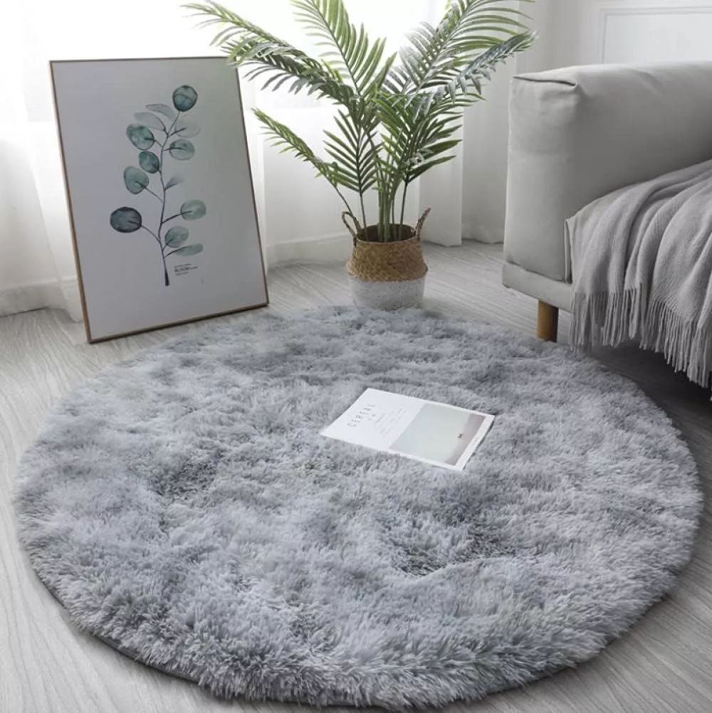ALFOMBRA REDONDA PELUDA CIRCULAR 120CM TAPETE FELPA JASPEADA - 1