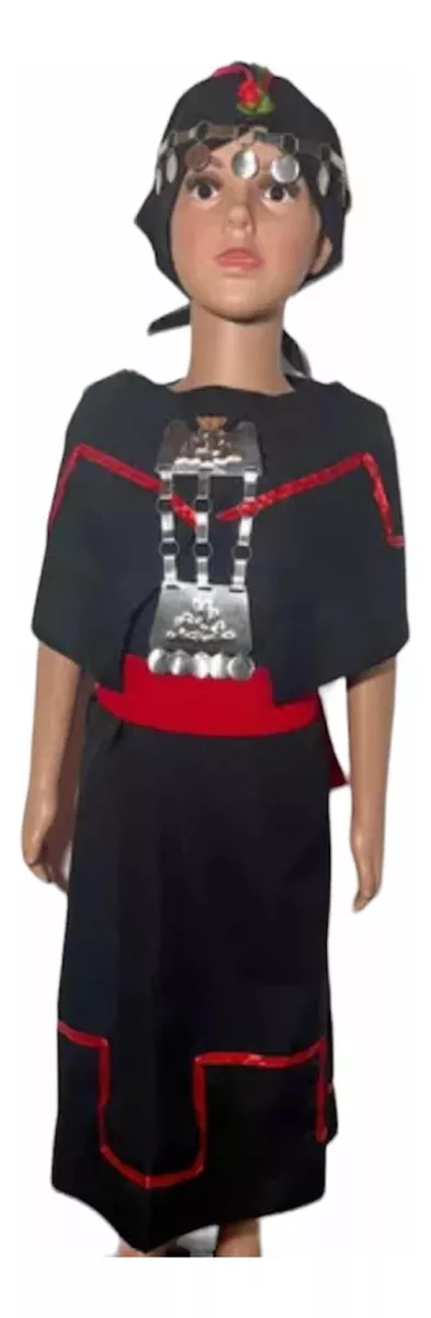 VESTIDO MAPUCHE JUMPER MUJER TRAJE TRAPELAUCHA FAJA ROJA MANTO - 1