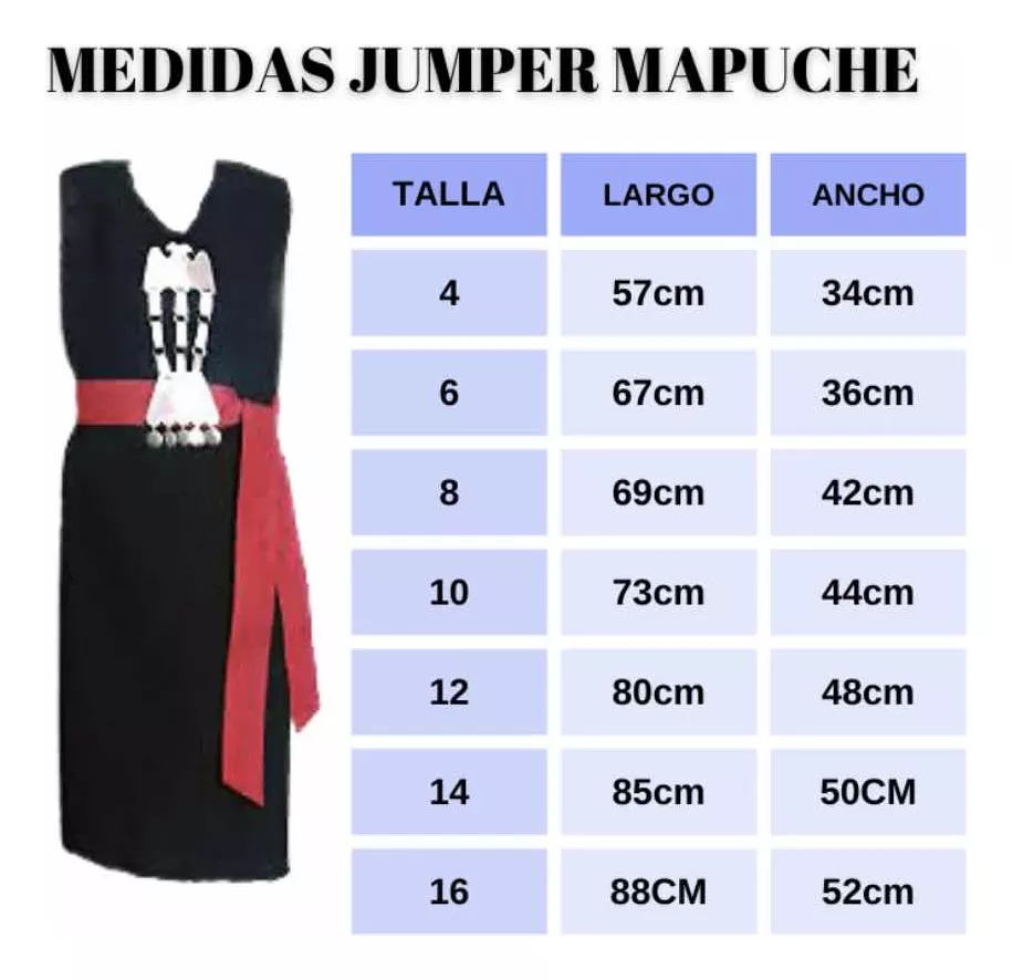 VESTIDO MAPUCHE JUMPER MUJER TRAJE TRAPELAUCHA FAJA ROJA MANTO - 3