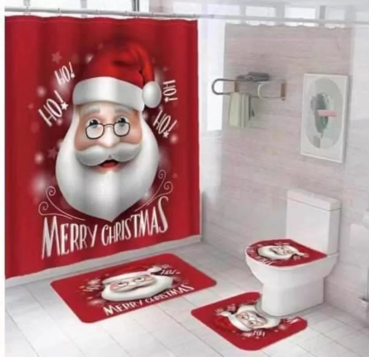 SET NAVIDAD DECORACIÓN CORTINA BAÑO ALFOMBRAS - 1