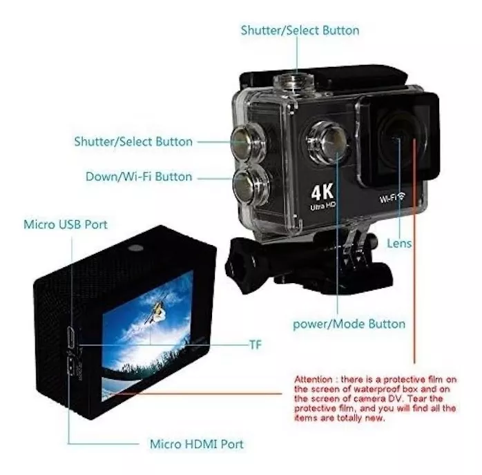 CÁMARA 4K 20MP ULTRA HD PANTALLA LCD SUMERGIBLE WIFI SPORT - 3
