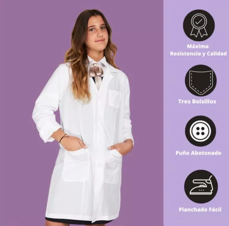 COTONA ALGODÓN UNISEX BLANCO DELANTAL JUVENIL ESCOLAR COLEGIO - 3